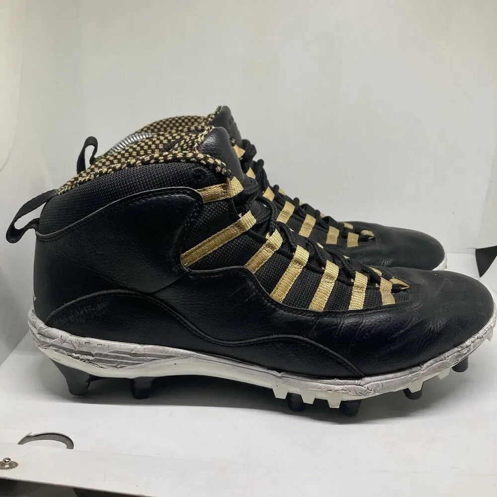 Jordan 10 TD Mid Black Metallic Gold Mens 12 Football Cleats Shoes
